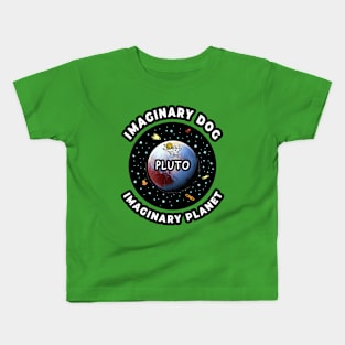 🪐 Pluto, Imaginary Dog and Planet, Funny Outer Space Kids T-Shirt